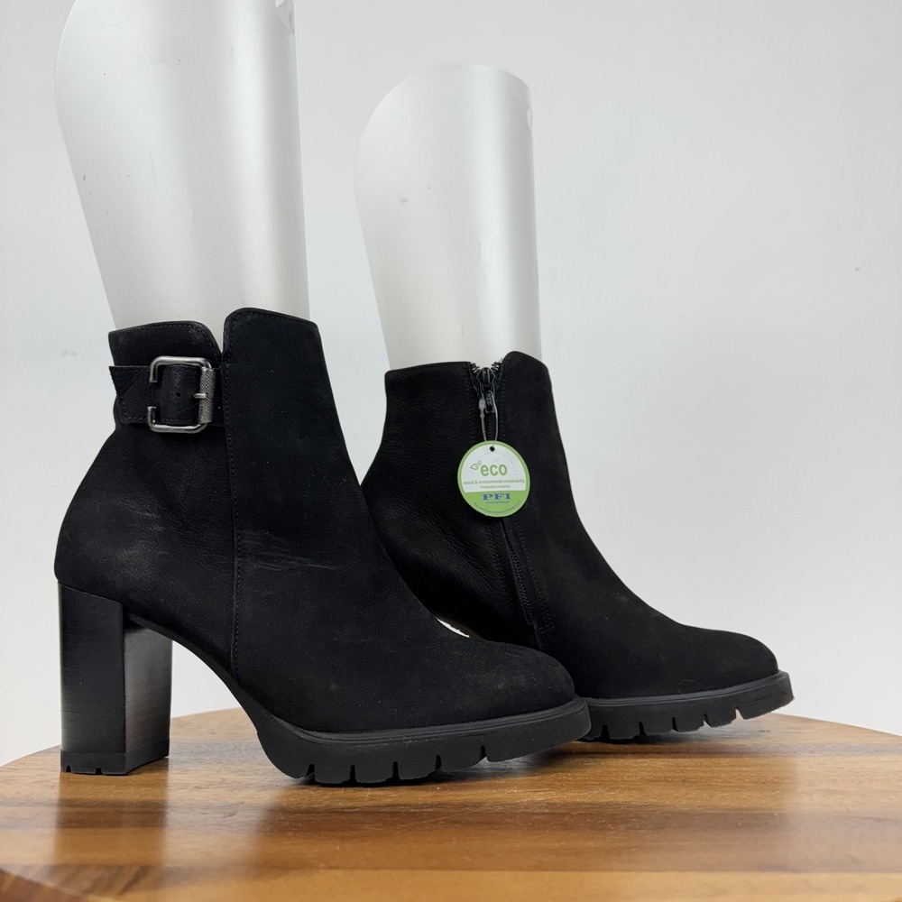 New Womens Paul Green Selma Black Nubuck Leather Heeled Ankle Boots Size 7.5 M